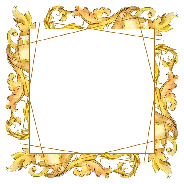 Adorno floral monograma dorado. Conjunto de ilustración de fondo acuarela. Marco borde ornamento cuadrado . — Foto de Stock