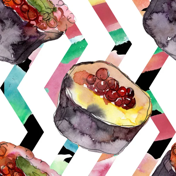 Aquarell-Sushi-Set von schönen schmackhaften japanischen Essen Illustration. nahtloses Hintergrundmuster. — Stockfoto