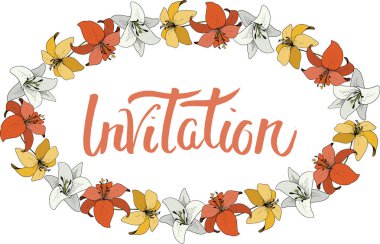 Vektör Lily botanik çiçek. Vahşi bahar yaprak izole kır çiçeği. Oyulmuş mürekkep sanat. Çerçeve kenarlığı süsleme Meydanı.