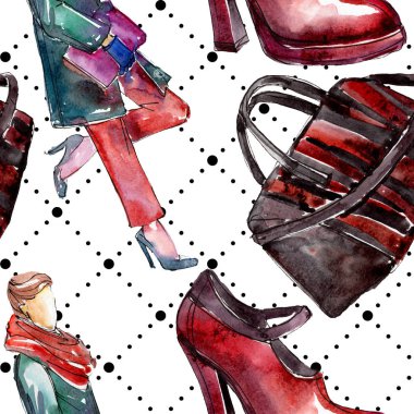 Bir suluboya stil izole öğesi moda kroki. Suluboya resim ayarlayın. Sorunsuz arka plan deseni.