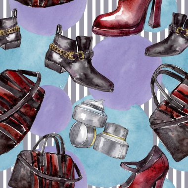 Bir suluboya stil izole öğesi moda kroki. Suluboya resim ayarlayın. Sorunsuz arka plan deseni.