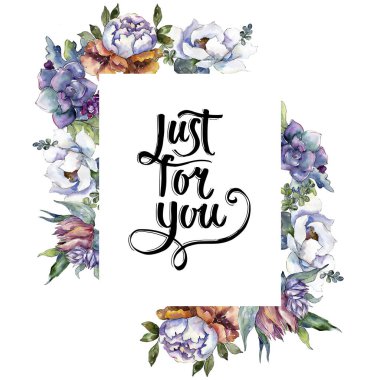 Buketler çiçek botanik çiçekler. Suluboya arka plan illüstrasyon küme. Çerçeve kenarlığı süsleme Meydanı.