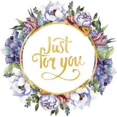 Buketler çiçek botanik çiçekler. Suluboya arka plan illüstrasyon küme. Çerçeve kenarlığı süsleme Meydanı.