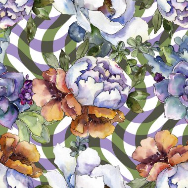 Buketler çiçek botanik çiçekler. Suluboya arka plan illüstrasyon küme. Sorunsuz arka plan deseni.