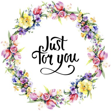 Buketler çiçek botanik çiçekler. Suluboya arka plan illüstrasyon küme. Çerçeve kenarlığı süsleme Meydanı.