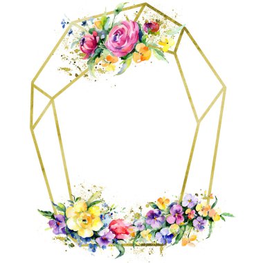 Buketler çiçek botanik çiçekler. Suluboya arka plan illüstrasyon küme. Çerçeve kenarlığı süsleme Meydanı.