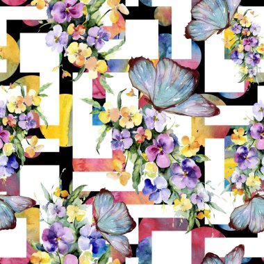 Buketler çiçek botanik çiçekler. Suluboya arka plan illüstrasyon küme. Sorunsuz arka plan deseni.