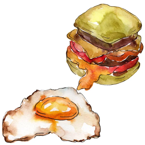 Hamburger in a watercolor style isolated. Watercolour fast food illustration element on white background. — Stock Photo, Image