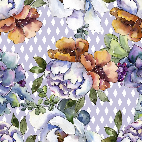 Buketter blommig botaniska blommor. Akvarell bakgrund illustration set. Sömlös bakgrundsmönster. — Stockfoto