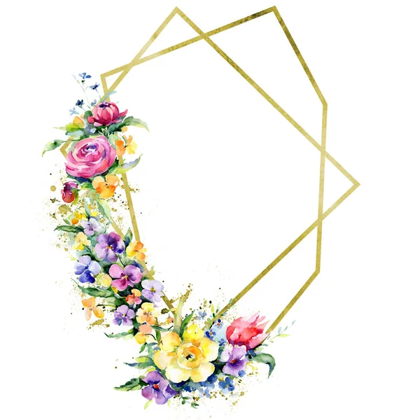 Bouquets fleurs botaniques florales. Ensemble d'illustration de fond aquarelle. Cadre bordure ornement carré . — Photo