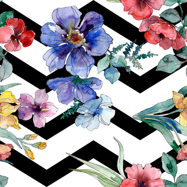 Luxury fashion prints with wildflowers. Watercolor background illustration set. Seamless background pattern.