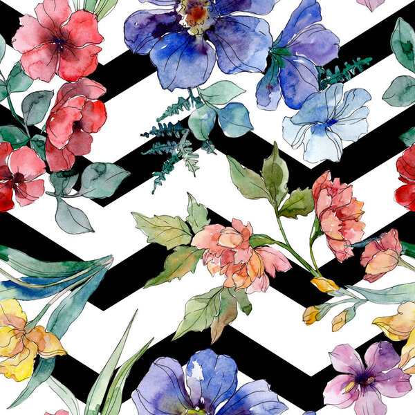 Luxury fashion prints with wildflowers. Watercolor background illustration set. Seamless background pattern.