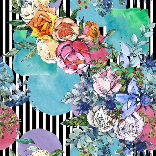 ワイルドフラワーブーケ花の植物の花。水彩画背景イラストセット。シームレスな背景パターン. — ストック写真