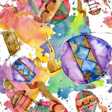 Sıcak hava balon arka plan fly hava taşımacılığı. Suluboya arka plan ayarlamak. Sorunsuz arka plan deseni.