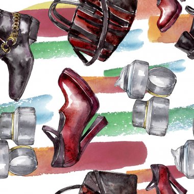 Bir suluboya stil izole öğesi moda kroki. Suluboya resim ayarlayın. Sorunsuz arka plan deseni.