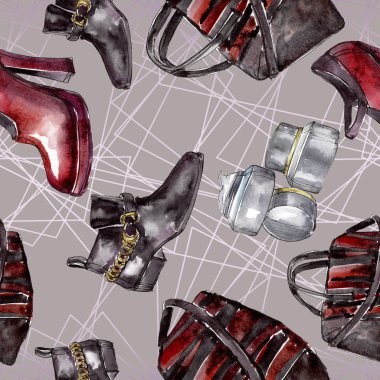 Bir suluboya stil izole öğesi moda kroki. Suluboya resim ayarlayın. Sorunsuz arka plan deseni.