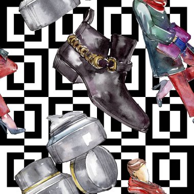 Bir suluboya stil izole öğesi moda kroki. Suluboya resim ayarlayın. Sorunsuz arka plan deseni.