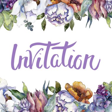 Buketler çiçek botanik çiçekler. Suluboya arka plan illüstrasyon küme. Çerçeve kenarlığı süsleme Meydanı.