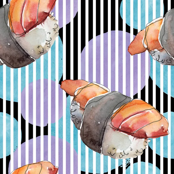 Акварельний суші набір красивих смачних японських ілюстрацій про їжу. Безшовний візерунок тла . — стокове фото