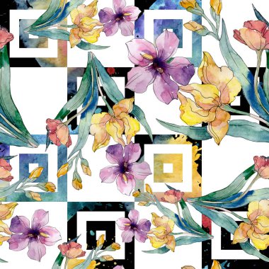 Lüks moda kır çiçekleri ile yazdırır. Suluboya arka plan illüstrasyon küme. Sorunsuz arka plan deseni.