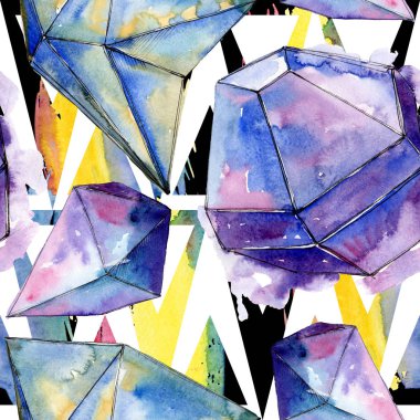 Renkli elmas taş takı mineraller. Suluboya kristal taş arka plan ayarlayın. Sorunsuz arka plan deseni.