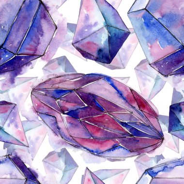 Renkli elmas taş takı mineraller. Suluboya kristal taş arka plan ayarlayın. Sorunsuz arka plan deseni.