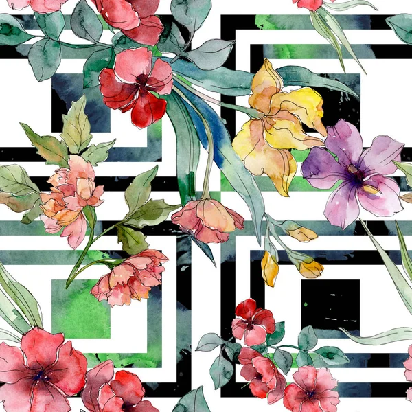 Luxus divat nyomtatja a vadvirágok. Akvarell háttér illusztráció készlet. Varratmentes háttérben minta. — Stock Fotó
