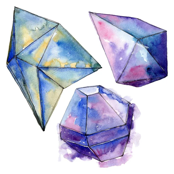 Färgglada diamond rock smycken mineraler. Akvarell bakgrunden set. Isolerade crystal illustration element. — Stockfoto
