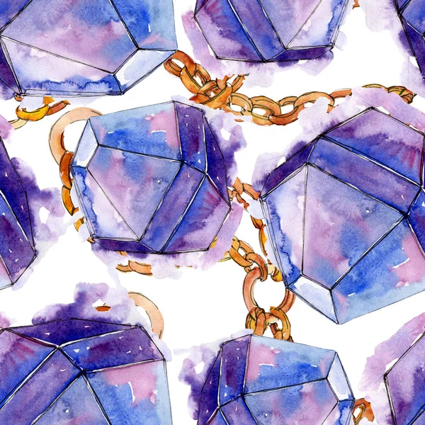 Színes gyémánt rock ékszerek ásványi anyagok. Akvarell kristály kő háttér beállítása. Varratmentes háttérben minta. — Stock Fotó