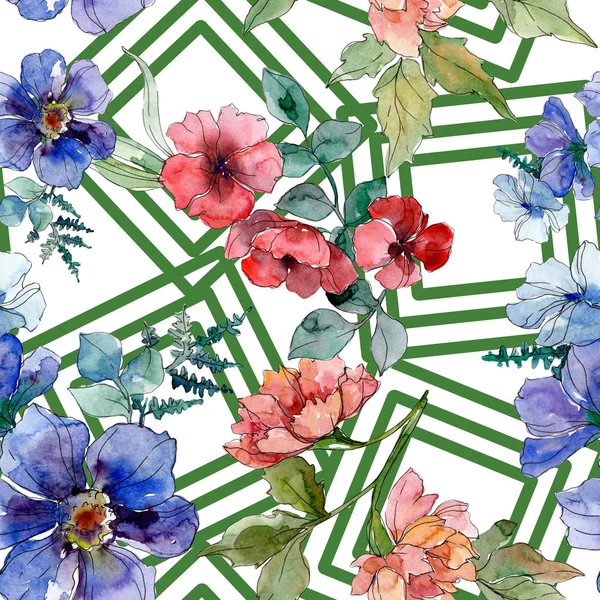 럭셔리 패션 야생화와 함께 인쇄합니다. 수채화 배경 그림 설정 합니다. 원활한 배경 패턴. — 스톡 사진