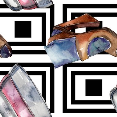 Bir suluboya stil izole öğesi moda kroki. Suluboya resim ayarlayın. Sorunsuz arka plan deseni.