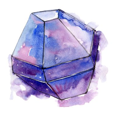 Renkli elmas taş takı mineraller. Suluboya arka plan ayarlamak. İzole kristal illüstrasyon öğesi.