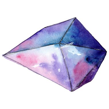 Renkli elmas taş takı mineraller. Suluboya arka plan ayarlamak. İzole kristal illüstrasyon öğesi.