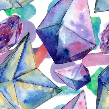 Renkli elmas taş takı mineraller. Suluboya kristal taş arka plan ayarlayın. Sorunsuz arka plan deseni.