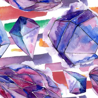 Renkli elmas taş takı mineraller. Suluboya kristal taş arka plan ayarlayın. Sorunsuz arka plan deseni.