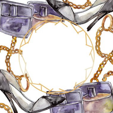 Bir suluboya stil öğesi moda kroki. Suluboya arka plan illüstrasyon ayarlayın. Çerçeve kenarlığı süsleme Meydanı.