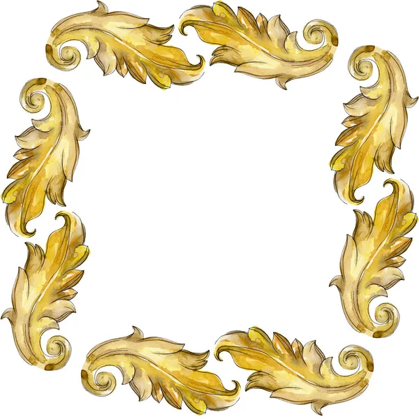 Monogramma in oro ornamento floreale. Acquerello sfondo illustrazione set. Quadrato ornamento bordo cornice . — Foto Stock