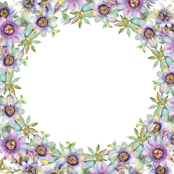 Blauwe violet boeket bloemen botanische bloemen. Aquarel achtergrond afbeelding instellen. Frame grens ornament vierkant. — Stockfoto