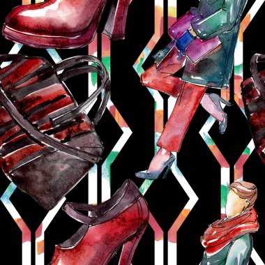 Bir suluboya stil izole öğesi moda kroki. Suluboya resim ayarlayın. Sorunsuz arka plan deseni.