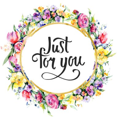 Buketler çiçek botanik çiçekler. Suluboya arka plan illüstrasyon küme. Çerçeve kenarlığı süsleme Meydanı.