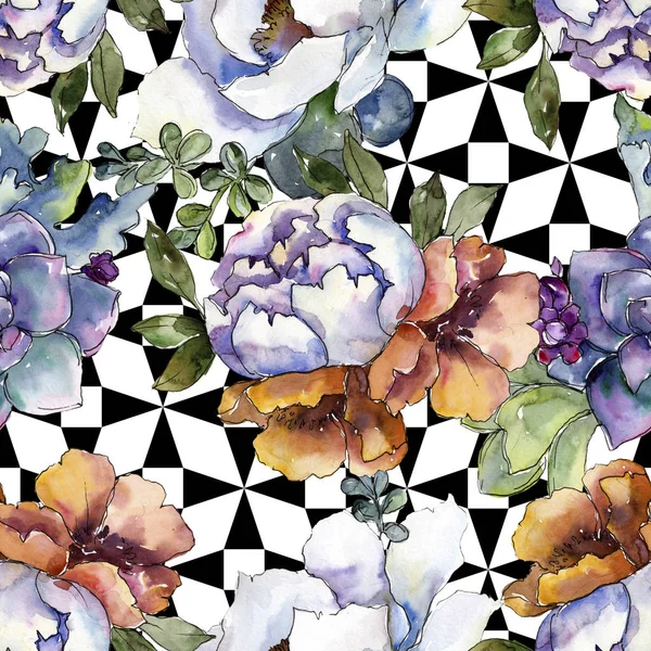 Buketler çiçek botanik çiçekler. Suluboya arka plan illüstrasyon küme. Sorunsuz arka plan deseni.