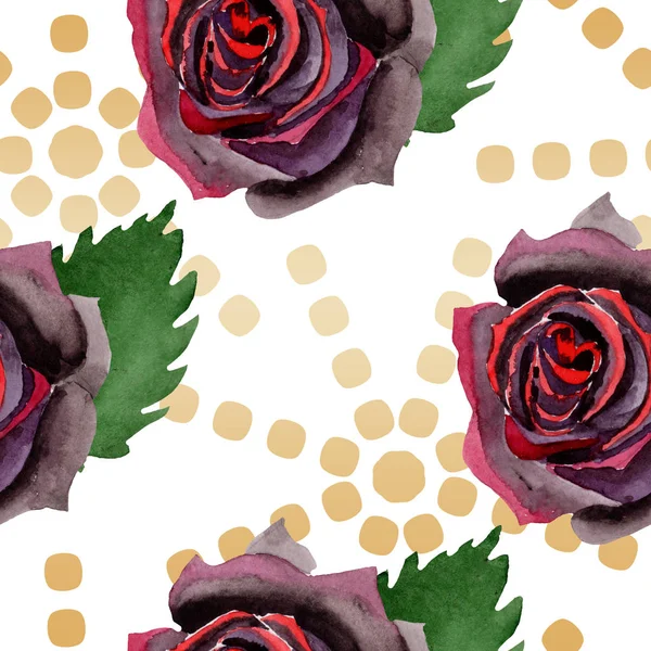 Rosa negra flores botánicas florales. Conjunto de ilustración de fondo acuarela. Patrón de fondo sin costuras . — Foto de Stock