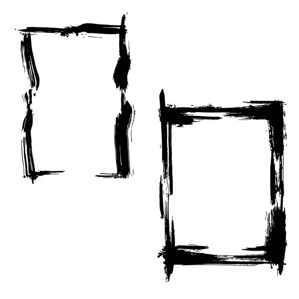 Vector Dry brush frames. Hand drawn artistic frames. Black and white engraved ink art. Frame border ornament square. — Stock Vector