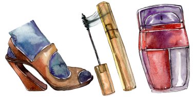 Moda kroki glamour çizimde bir suluboya stil izole öğesi. Suluboya arka plan ayarlamak.