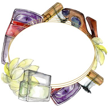 Bir suluboya stil öğesi moda kroki. Suluboya arka plan illüstrasyon ayarlayın. Çerçeve kenarlığı süsleme Meydanı.