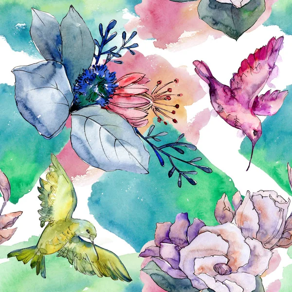 Bouquet floral botanical flowers. Watercolor background illustration set. Seamless background pattern. — Stock Photo, Image