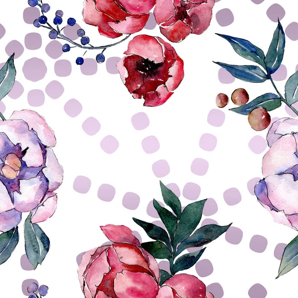 Csokor virág botanikai virágok. Akvarell háttér illusztráció készlet. Varratmentes háttérben minta. — Stock Fotó