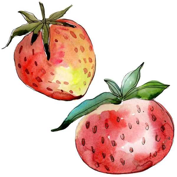 Jordgubbs hälsosam mat. Akvarell bakgrund illustration uppsättning. Isolerad bär illustration element. — Stockfoto