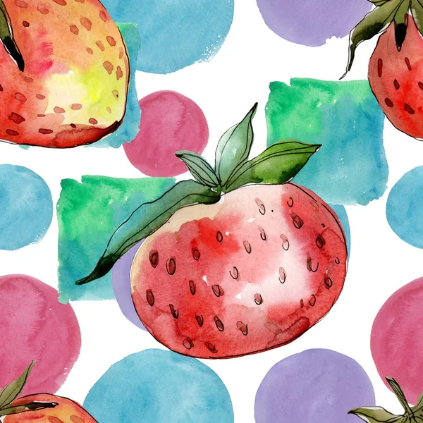 Fraise alimentation saine. Aquarelle dessin mode aquarelle isolé. Modèle de fond sans couture . — Photo