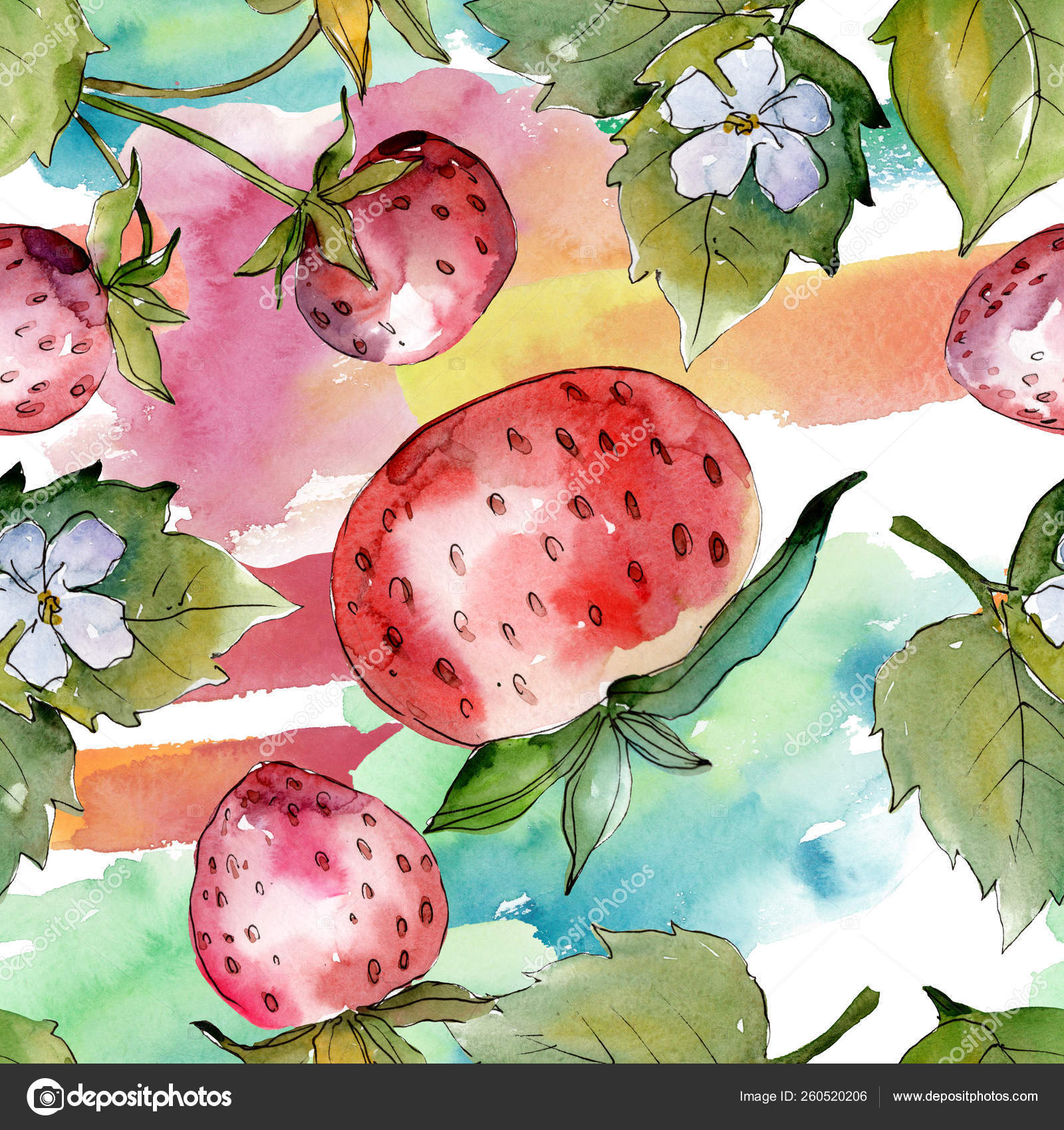 Strawberry Fabric Watercolor Wild Strawberries, Fruit, Berry